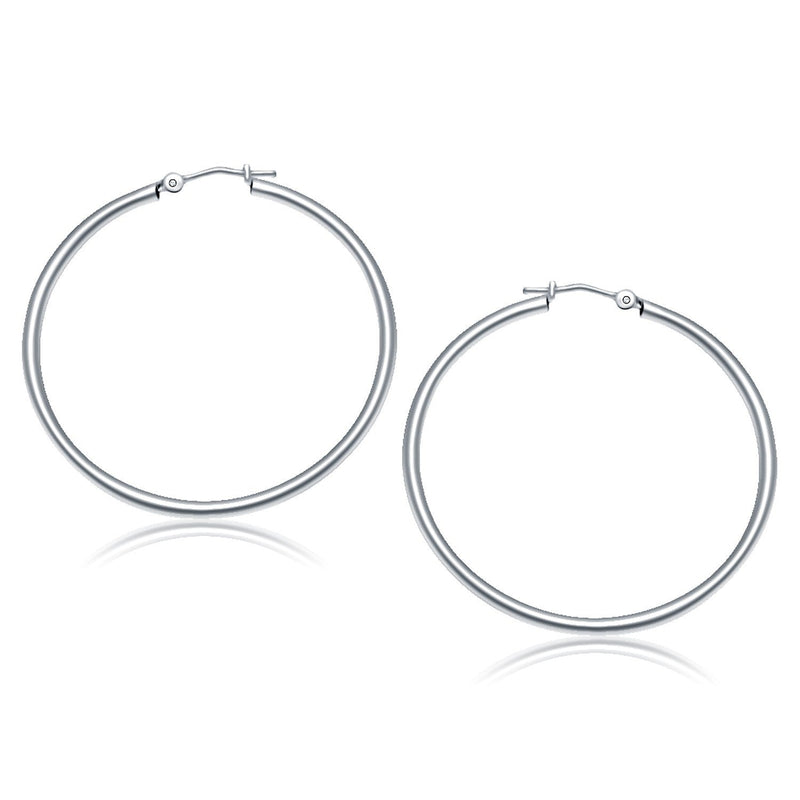 Bids.com 10k White Gold Polished Hoop Earrings (40 mm) Earrings White Smoke White Gold