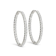 Bids.com Oval Shape Two Sided Diamond Hoop Earrings in 14k White Gold (2 cttw) Earrings White Smoke White Gold