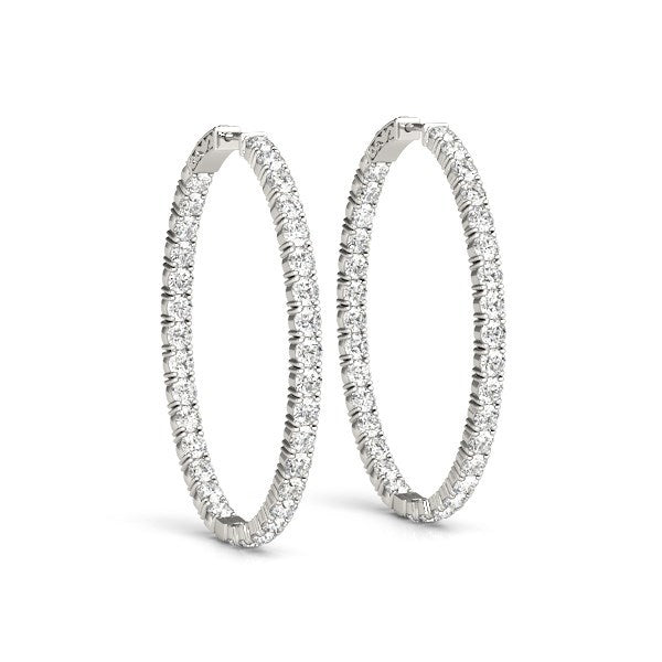 Bids.com Oval Shape Two Sided Diamond Hoop Earrings in 14k White Gold (2 cttw) Earrings White Smoke White Gold