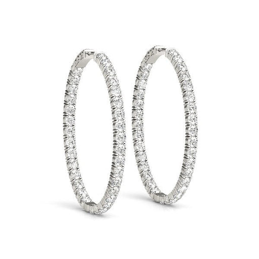 Bids.com Oval Shape Two Sided Diamond Hoop Earrings in 14k White Gold (2 cttw) Earrings White Smoke White Gold