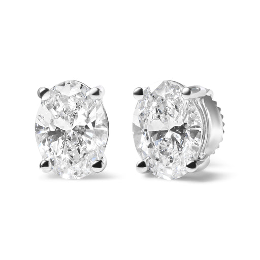Bids.com 14K White Gold 3/4 Cttw Oval Shape Lab Grown Diamond Solitaire Stud Earrings (F-G Color, VS1-VS2 Clarity) Earrings White Smoke White.Gold / 0.75