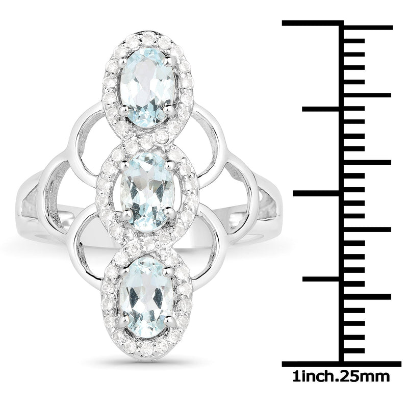 Bids.com 1.54 Carat Genuine Aquamarine and White Zircon .925 Sterling Silver Ring Rings White Smoke size 6.00,size 8.00,size 7.00,size 5.00,size 9.00