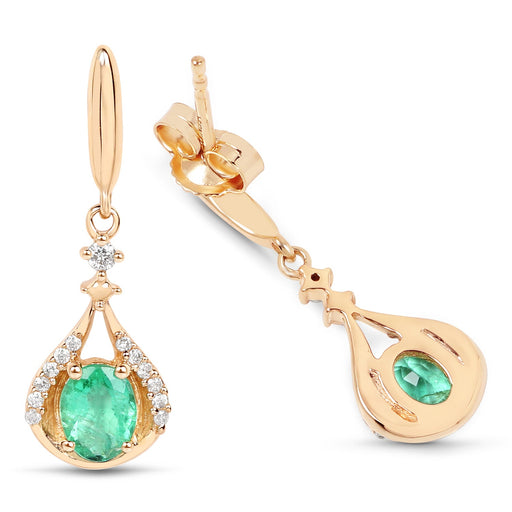 Bids.com 0.70 Carat Genuine Zambian Emerald and White Diamond 14K Yellow Gold Earrings Earrings White Smoke
