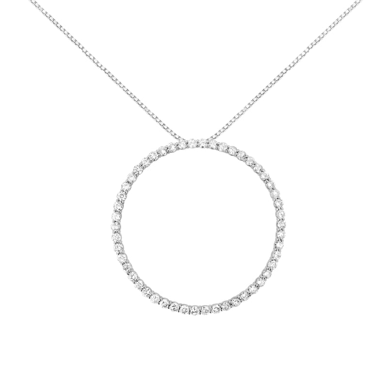 Bids.com .925 Sterling Silver 4 cttw Prong Set, Round-Cut Diamond Open Circle Hoop 18" Pendant Necklace (J-K Color, I1-I2 Clarity) Necklaces White Smoke White.Sterling Silver / 18