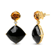 Bids.com 18K Yellow Gold 1/5 Cttw Diamond with Round Yellow Citrine and Cushion Cut Black Onyx Gemstone Dangle Earring (G-H Color, SI1-SI2 Clarity) Earrings White Smoke Yellow.Gold / 0.18