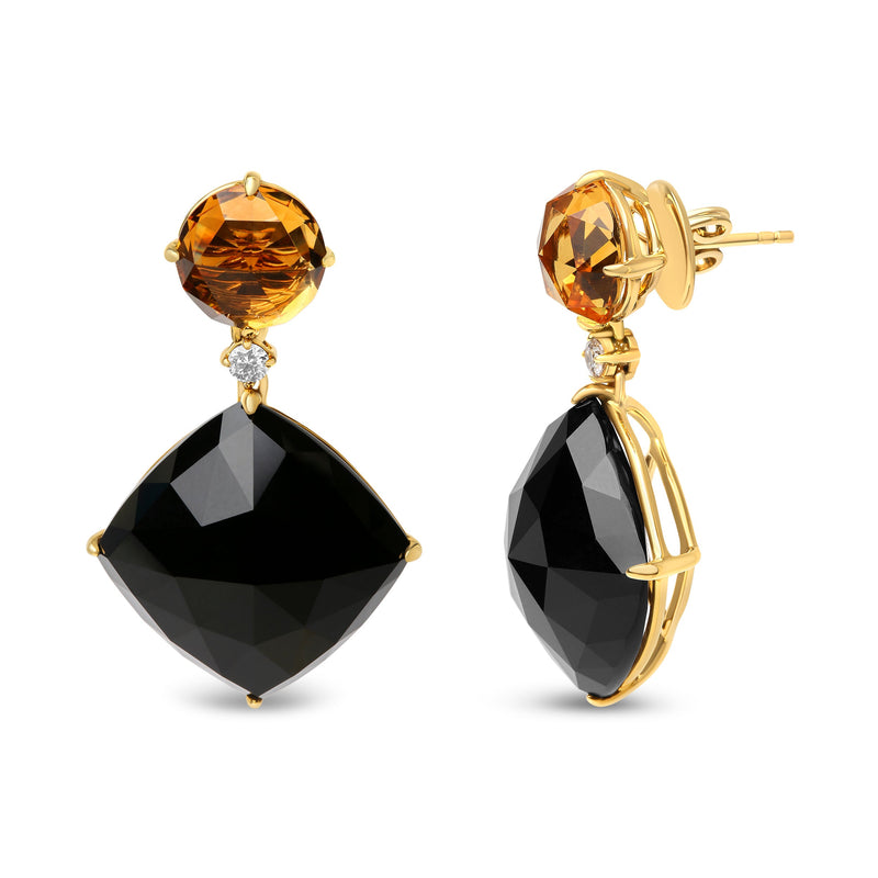 Bids.com 18K Yellow Gold 1/5 Cttw Diamond with Round Yellow Citrine and Cushion Cut Black Onyx Gemstone Dangle Earring (G-H Color, SI1-SI2 Clarity) Earrings White Smoke Yellow.Gold / 0.18