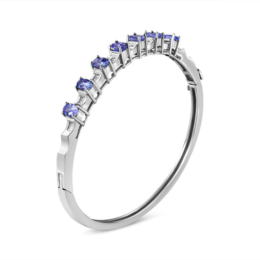 Bids.com 14K White Gold 5 MM Oval Blue Tanzanite and 1/4 Cttw Diamond Bangle (H-I Color, VS2-SI1 Clarity) - Fits wrists up to 7 1/2 Inches Bracelets White Smoke White.Gold / 7