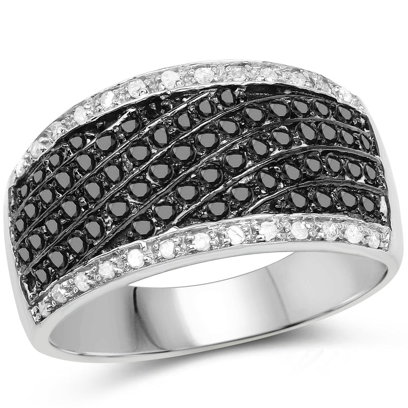 Bids.com 0.79 Carat Genuine Black Diamond .925 Sterling Silver Ring Rings White Smoke size 7.00,size 8.00,size 6.00,size 9.00