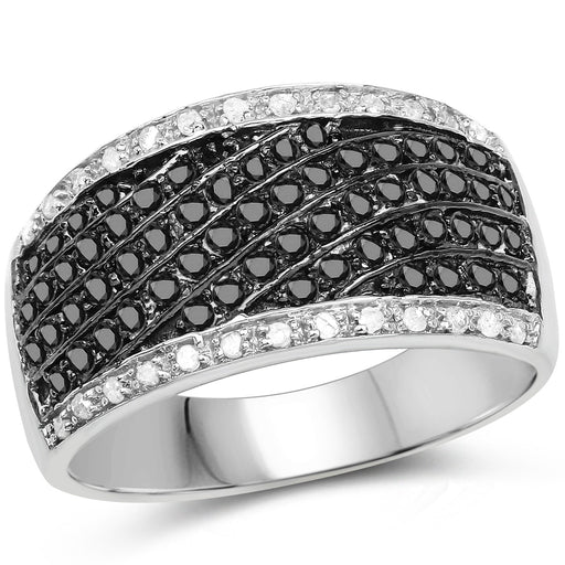 Bids.com 0.79 Carat Genuine Black Diamond .925 Sterling Silver Ring Rings White Smoke size 7.00,size 8.00,size 6.00,size 9.00