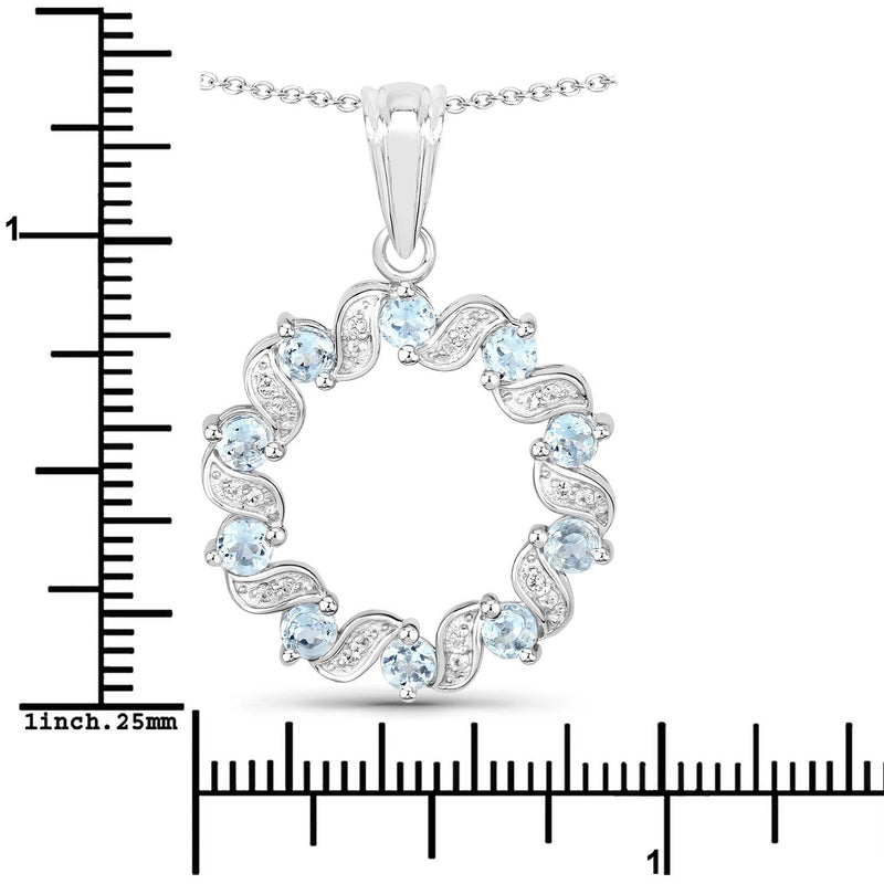 Bids.com 1.10 Carat Genuine Aquamarine and White Topaz .925 Sterling Silver Pendant Pendants White Smoke