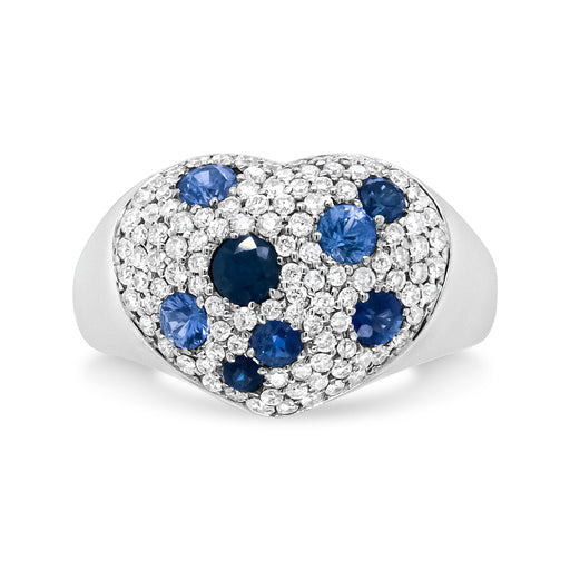 Bids.com 18K White Gold Blue Sapphire and 5/8 Cttw Diamond Cluster Heart Shaped  Ring (F-G Color, VS1-VS2 Clarity) - Size 7.5 Rings White Smoke 7.5 / White.Gold