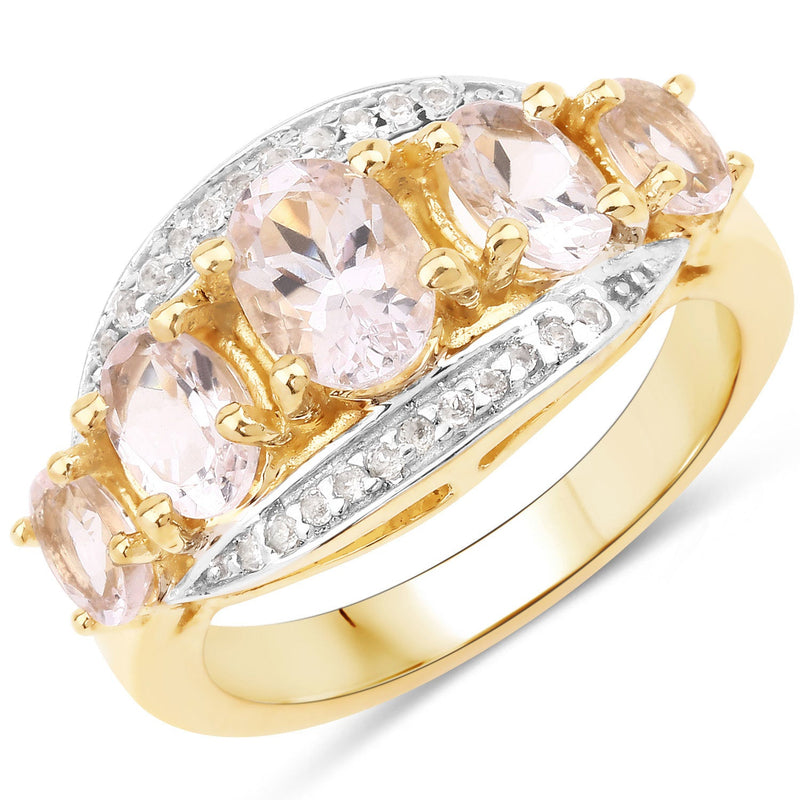 Bids.com 1.97 Carat Genuine Morganite and White Topaz .925 Sterling Silver Ring Rings White Smoke size 5.00,size 6.00,size 7.00,size 8.00,size 9.00