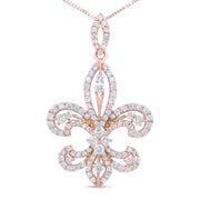 Bids.com 14K Yellow Gold 1.00 Cttw Round Diamond Fleur De Lis 18" Pendant Necklace (H-I Color, SI2-I1 Clarity) Necklaces White Smoke Yellow.Gold / 18