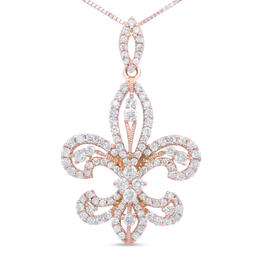Bids.com 14K Yellow Gold 1.00 Cttw Round Diamond Fleur De Lis 18" Pendant Necklace (H-I Color, SI2-I1 Clarity) Necklaces White Smoke Yellow.Gold / 18