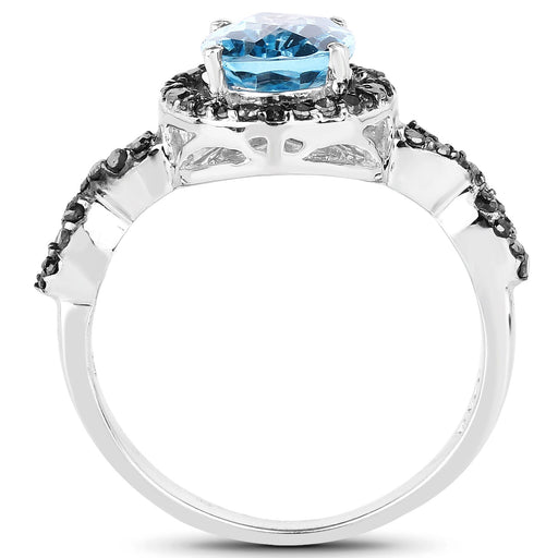 Bids.com 2.92 Carat Genuine Blue Topaz, Black Diamond & White Diamond .925 Sterling Silver Ring Rings White Smoke size 7.00,size 8.00,size 6.00,size 9.00,size 5.00,size 10.00