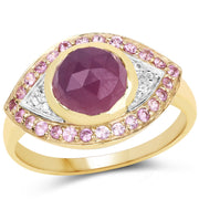 Bids.com 14K Yellow Gold Plated 3.02 Carat Genuine Pink Sapphire and White Topaz .925 Sterling Silver Ring Rings White Smoke size 6.00,size 7.00,size 8.00,size 9.00