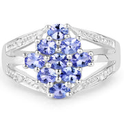 Bids.com 1.59 Carat Genuine Tanzanite and White Topaz .925 Sterling Silver Ring Rings White Smoke size 6.00,size 7.00,size 7.50,size 8.00,size 9.00