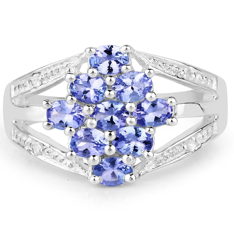 Bids.com 1.59 Carat Genuine Tanzanite and White Topaz .925 Sterling Silver Ring Rings White Smoke size 6.00,size 7.00,size 7.50,size 8.00,size 9.00