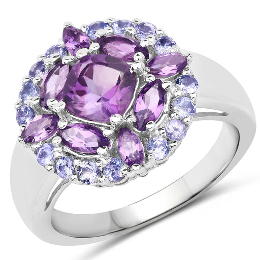 Bids.com 2.19 Carat Genuine Amethyst and Tanzanite .925 Sterling Silver Ring Rings White Smoke size 8.00,size 6.00,size 7.00,size 9.00