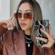 zeroUV Luxe 90s Inspired Full Rimless Metal Accent Medium Square Sunglasses D108 Sunglasses Gray Gold / Lavender,Gold / Blue Pink Fade,Gold / Smoke,Gold / Pink,Gold / Amber,Gold / Amber (2pack),Gold / Amber (3pack)