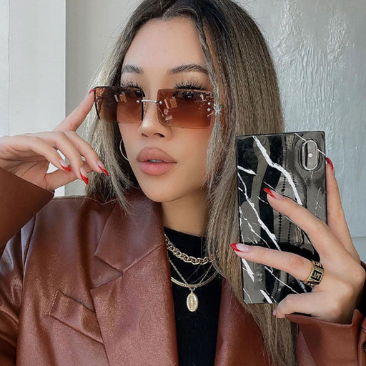 zeroUV Luxe 90s Inspired Full Rimless Metal Accent Medium Square Sunglasses D108 Sunglasses Gray Gold / Lavender,Gold / Blue Pink Fade,Gold / Smoke,Gold / Pink,Gold / Amber,Gold / Amber (2pack),Gold / Amber (3pack)