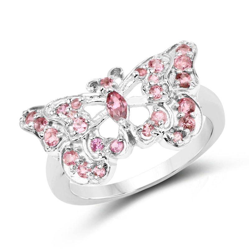 Bids.com 0.83 Carat Genuine Pink Tourmaline .925 Sterling Silver Ring Rings White Smoke size 7.00,size 8.50,size 6.00,size 8.00,size 9.00,size 5.00
