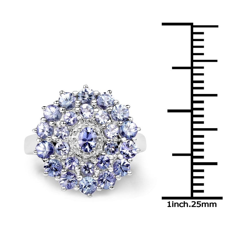 Bids.com 2.27 Carat Genuine Tanzanite .925 Sterling Silver Ring Rings White Smoke size 7.00,size 6.00,size 8.00