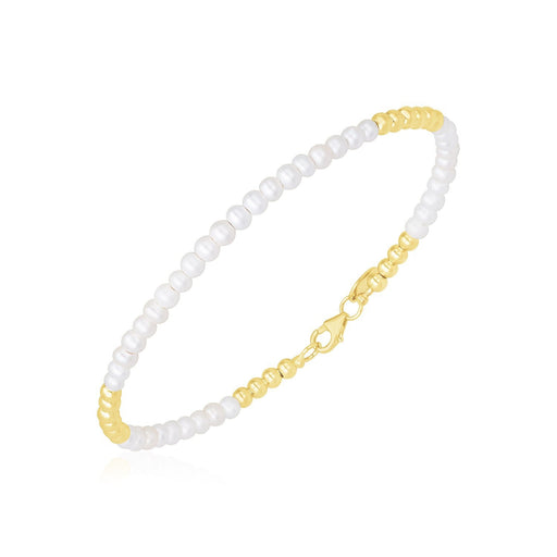 Bids.com 14k Yellow Gold High Polish Freshwater Pearl Pallina Bead Bracelet Bracelets White Smoke 7 / Yellow Gold