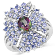 Bids.com 2.86 Carat Genuine Mystic Topaz and Tanzanite .925 Sterling Silver Ring Rings White Smoke size 7.50,size 8.00,size 6.00,size 7.00,size 9.00