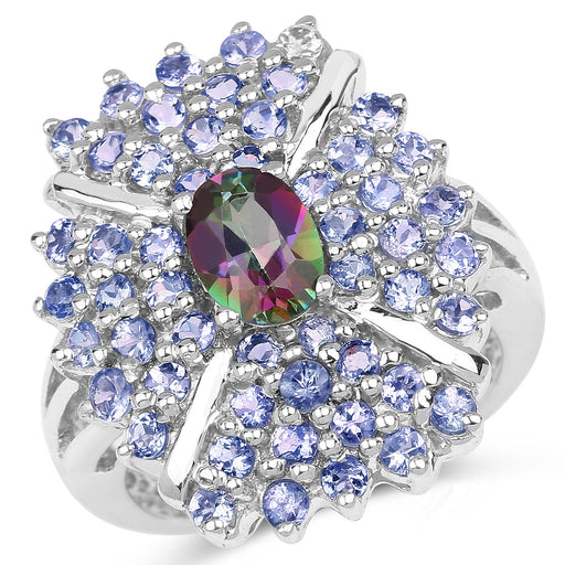 Bids.com 2.86 Carat Genuine Mystic Topaz and Tanzanite .925 Sterling Silver Ring Rings White Smoke size 7.50,size 8.00,size 6.00,size 7.00,size 9.00