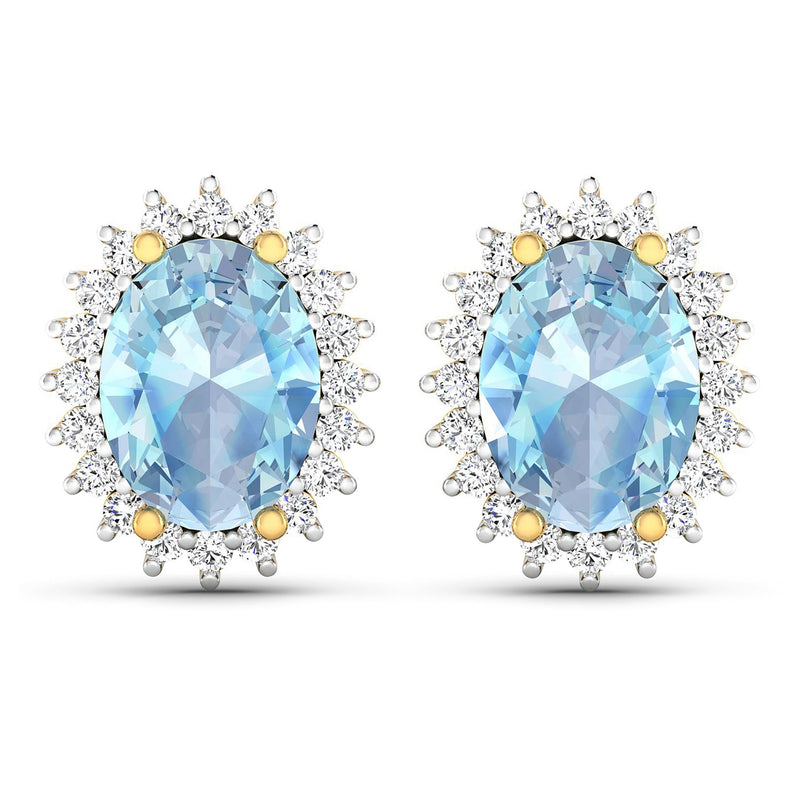 Bids.com 2.36 Carat Genuine Aquamarine and White Diamond 14K Yellow Gold Earrings Earrings White Smoke