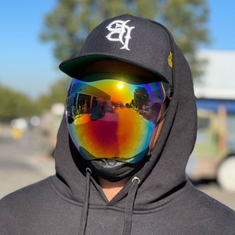 zeroUV Protective Face Shield Full Cover Visor Glasses/Sunglasses (Anti-Fog) D188 Sunglasses Dim Gray Black / Fire,Black / Rainbow,Black / Silver Mirror,Black / Pink Mirror,Clear / Clear,Clear / Iridescent,Light Tan,Smoke,Blue,Yellow,Pink,Red,Purple