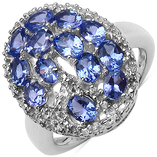Bids.com 2.29 Carat Genuine Tanzanite & White Topaz .925 Sterling Silver Ring Rings White Smoke size 7.00,size 6.00,size 8.00,size 9.00