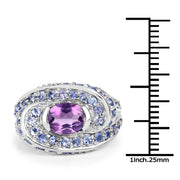 Bids.com 2.76 Carat Genuine Amethyst and Tanzanite .925 Sterling Silver Ring Rings White Smoke size 5.00,size 6.50,size 7.50,size 6.00,size 7.00,size 8.00,size 9.00
