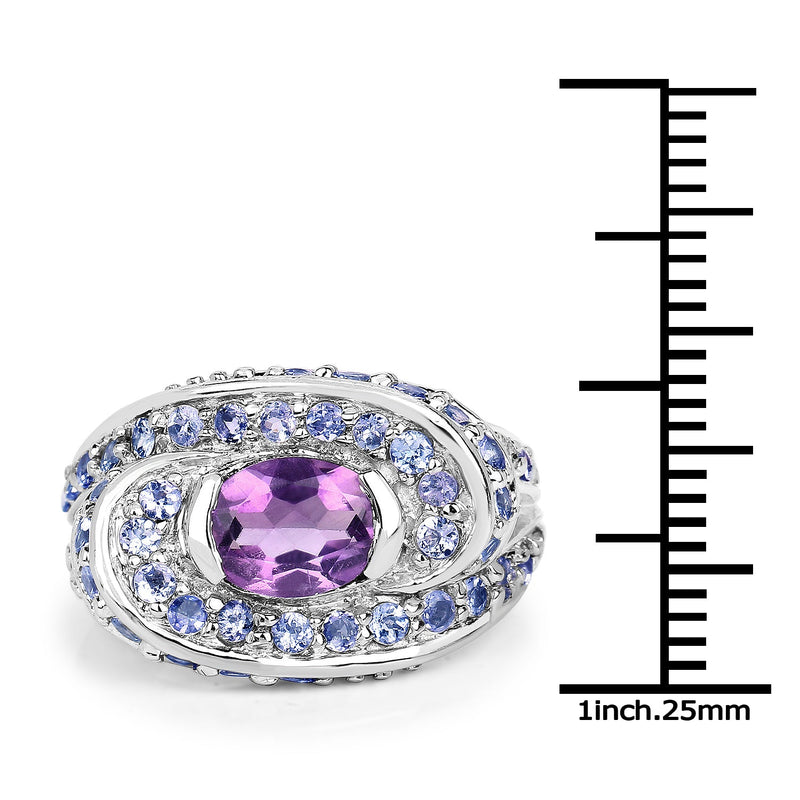 Bids.com 2.76 Carat Genuine Amethyst and Tanzanite .925 Sterling Silver Ring Rings White Smoke size 5.00,size 6.50,size 7.50,size 6.00,size 7.00,size 8.00,size 9.00