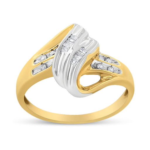 Bids.com 10K Yellow and White Gold 1.00 Cttw Round And Baguette-Cut Diamond Accent Bypass Ring (H-I Color, I2-I3 Clarity) - Ring Size 7 Rings White Smoke 7 / YellowWhite.Gold