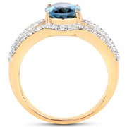 Bids.com 14K Yellow Gold Plated 2.30 Carat Genuine London Blue Topaz and White Topaz .925 Sterling Silver Ring Rings White Smoke size 7.00,size 6.00,size 8.00,size 9.00