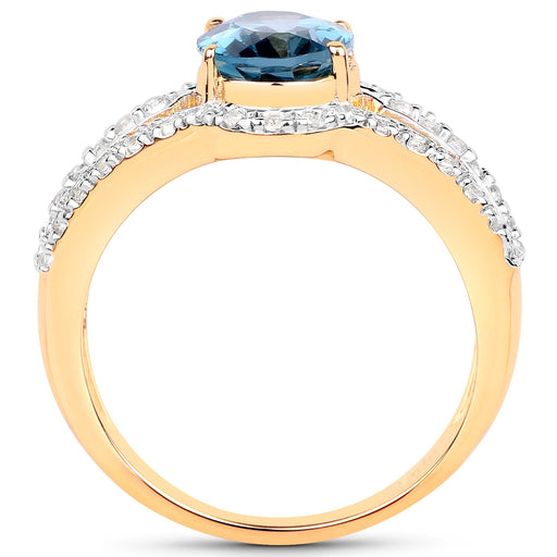 Bids.com 14K Yellow Gold Plated 2.30 Carat Genuine London Blue Topaz and White Topaz .925 Sterling Silver Ring Rings White Smoke size 7.00,size 6.00,size 8.00,size 9.00