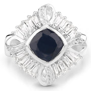 Bids.com 3.06 Carat Glass Filled Sapphire and White Topaz .925 Sterling Silver Ring Rings White Smoke size 6.00,size 8.00,size 5.00,size 7.00,size 9.00