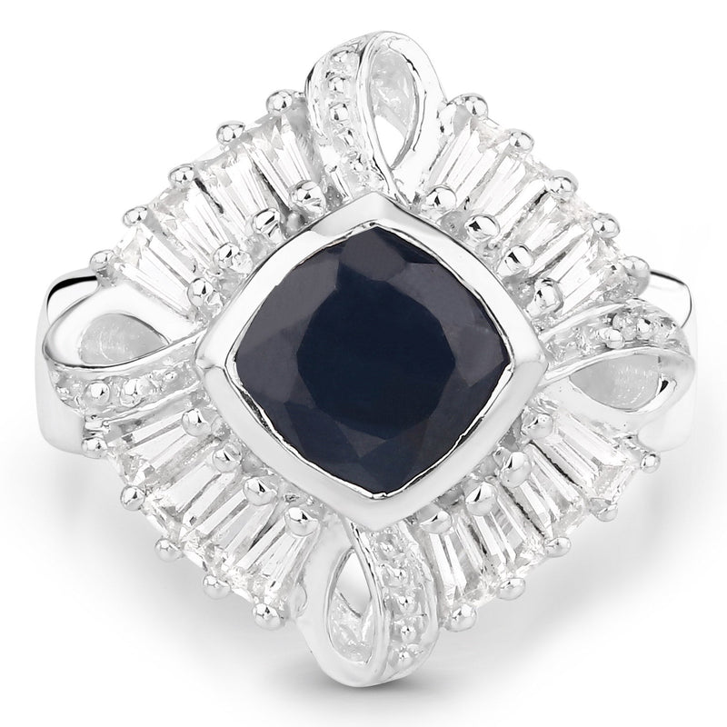 Bids.com 3.06 Carat Glass Filled Sapphire and White Topaz .925 Sterling Silver Ring Rings White Smoke size 6.00,size 8.00,size 5.00,size 7.00,size 9.00