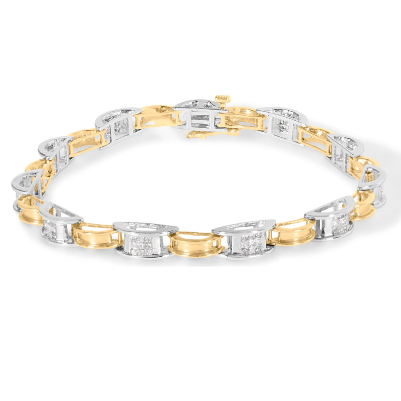 Bids.com 14K Two-Tone Gold 1.00 Cttw Princess-Cut Diamond Chain Link 7" Bracelet (H-I Color, SI1-SI2 Clarity) Bracelets White Smoke YellowWhite.Gold / 7