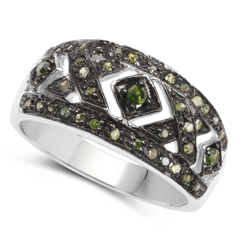 Bids.com 0.27 Carat Genuine Green Diamond .925 Sterling Silver Ring Rings White Smoke size 7.00,size 6.00,size 8.00,size 9.00