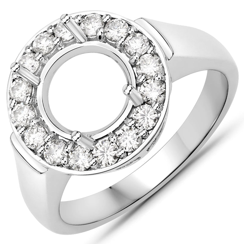 Bids.com 0.48 Carat Genuine White Diamond 14K White Gold Semi Mount Ring - holds 8.00mm Round Gemstone Rings White Smoke size 7.00,size 6.00,size 8.00
