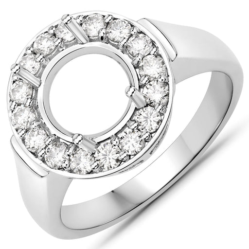 Bids.com 0.48 Carat Genuine White Diamond 14K White Gold Semi Mount Ring - holds 8.00mm Round Gemstone Rings White Smoke size 7.00,size 6.00,size 8.00