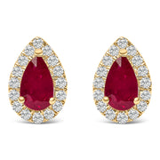 Bids.com 10K Yellow Gold 5X3 MM Pear-Cut Ruby and 1/7 Cttw Diamond Halo Stud Earrings (I-J Color, I1-I2 Clarity) Earrings White Smoke Yellow.Gold / 0.144