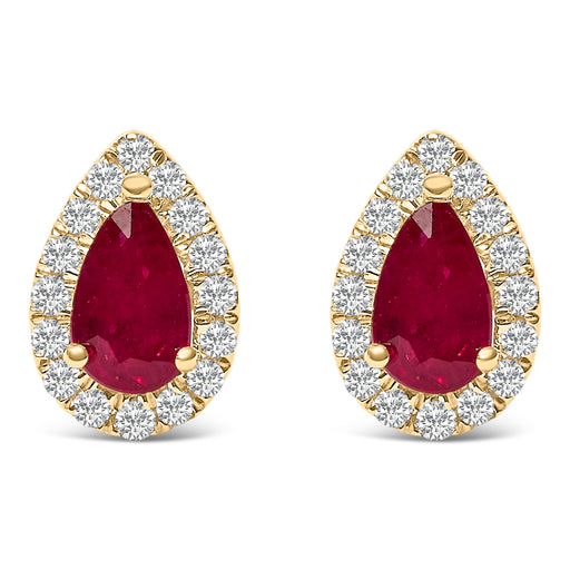 Bids.com 10K Yellow Gold 5X3 MM Pear-Cut Ruby and 1/7 Cttw Diamond Halo Stud Earrings (I-J Color, I1-I2 Clarity) Earrings White Smoke Yellow.Gold / 0.144