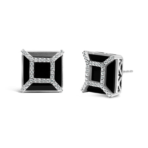Bids.com 14K White Gold 3/8ct Diamond with 11x11MM Black Onyx Stud Earrings (G-H Color, SI1-SI2 Clarity) Earrings White Smoke White.Gold / 0.387