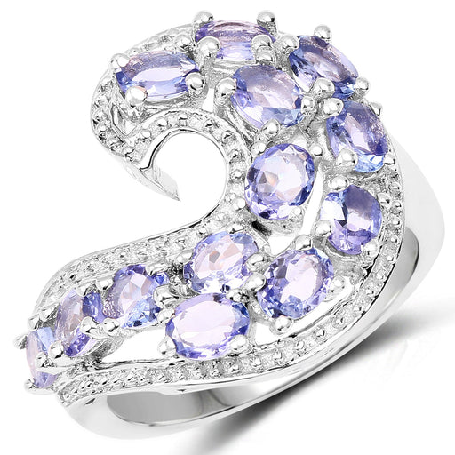 Bids.com 2.21 Carat Genuine Tanzanite .925 Sterling Silver Ring Rings White Smoke size 7.00,size 8.00,size 6.00,size 9.00