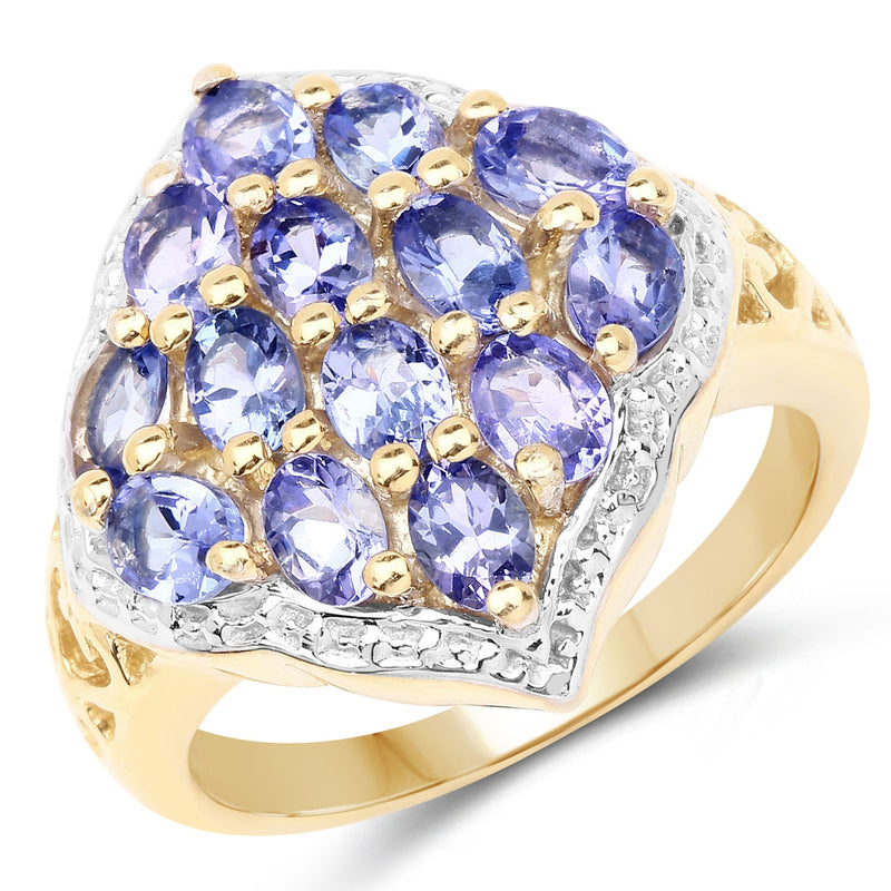 Bids.com 14K Yellow Gold Plated 2.38 Carat Genuine Tanzanite .925 Sterling Silver Ring Rings White Smoke size 7.00,size 8.00,size 6.00,size 9.00
