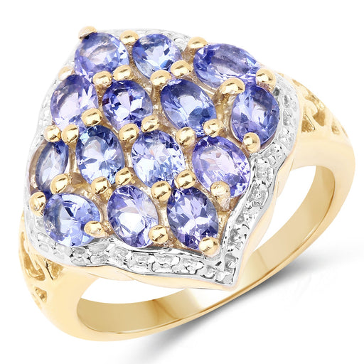 Bids.com 14K Yellow Gold Plated 2.38 Carat Genuine Tanzanite .925 Sterling Silver Ring Rings White Smoke size 7.00,size 8.00,size 6.00,size 9.00